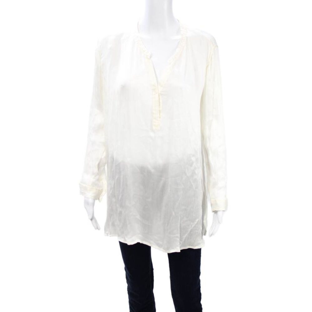 Calypso Saint Barth Women Tunic White V-Neck Long Sleeve Boho Size S